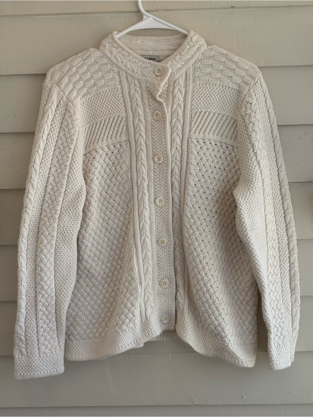 L.L.Bean Cream Fisherman Cable-Knit Button Cardigan Women’s Size XL Petite